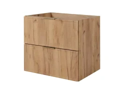 3xE Living Meuble de salle de bain, Chêne Craft, poignée dorée, 140 ( 2 x 60 + 20) x 46 x 57 cm