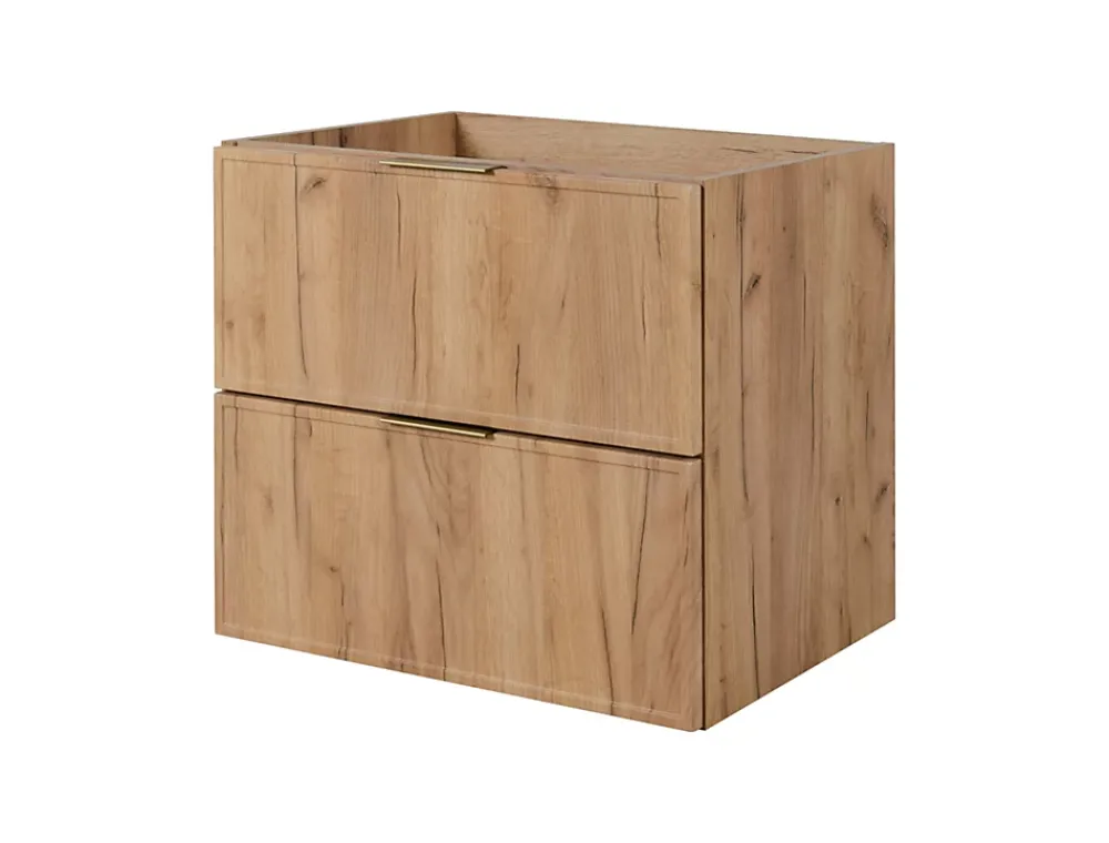 3xE Living Meuble de salle de bain, Chêne Craft, poignée dorée, 140 ( 2 x 60 + 20) x 46 x 57 cm