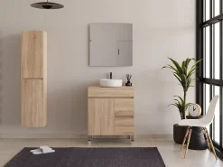 Meuble Vasque|Cosyneo Meuble de salle de bain 80cm sur pieds avec plateau et 1 vasque à poser Ares - sans miroir - portes et tiroirs - cambrian - HARO