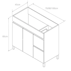 Meuble Vasque|Cosyneo Meuble de salle de bain 80cm sur pieds avec plateau et 1 vasque à poser Ares - sans miroir - portes et tiroirs - cambrian - HARO