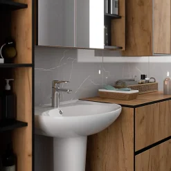 3xE Living Meuble de salle de bain, chêne artisanal/noir, 90 x 75 x 15 cm