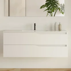 Ensemble Meuble De Salle De Bains|Cosyneo Meuble de salle de bain 120cm simple vasque - sans miroir - 2 tiroirs - blanc - LUNA