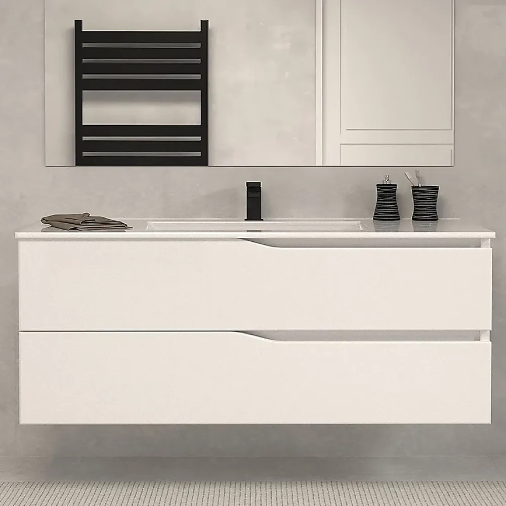 Ensemble Meuble De Salle De Bains|Cosyneo Meuble de salle de bain 120cm simple vasque - sans miroir - 2 tiroirs - blanc - LUNA