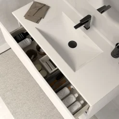 Ensemble Meuble De Salle De Bains|Cosyneo Meuble de salle de bain 120cm simple vasque - sans miroir - 2 tiroirs - blanc - LUNA