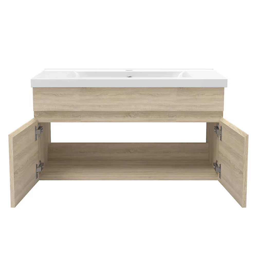 AICA Sanitaire Meuble de salle de bain 80cm à double porte, suspendu, Chêne