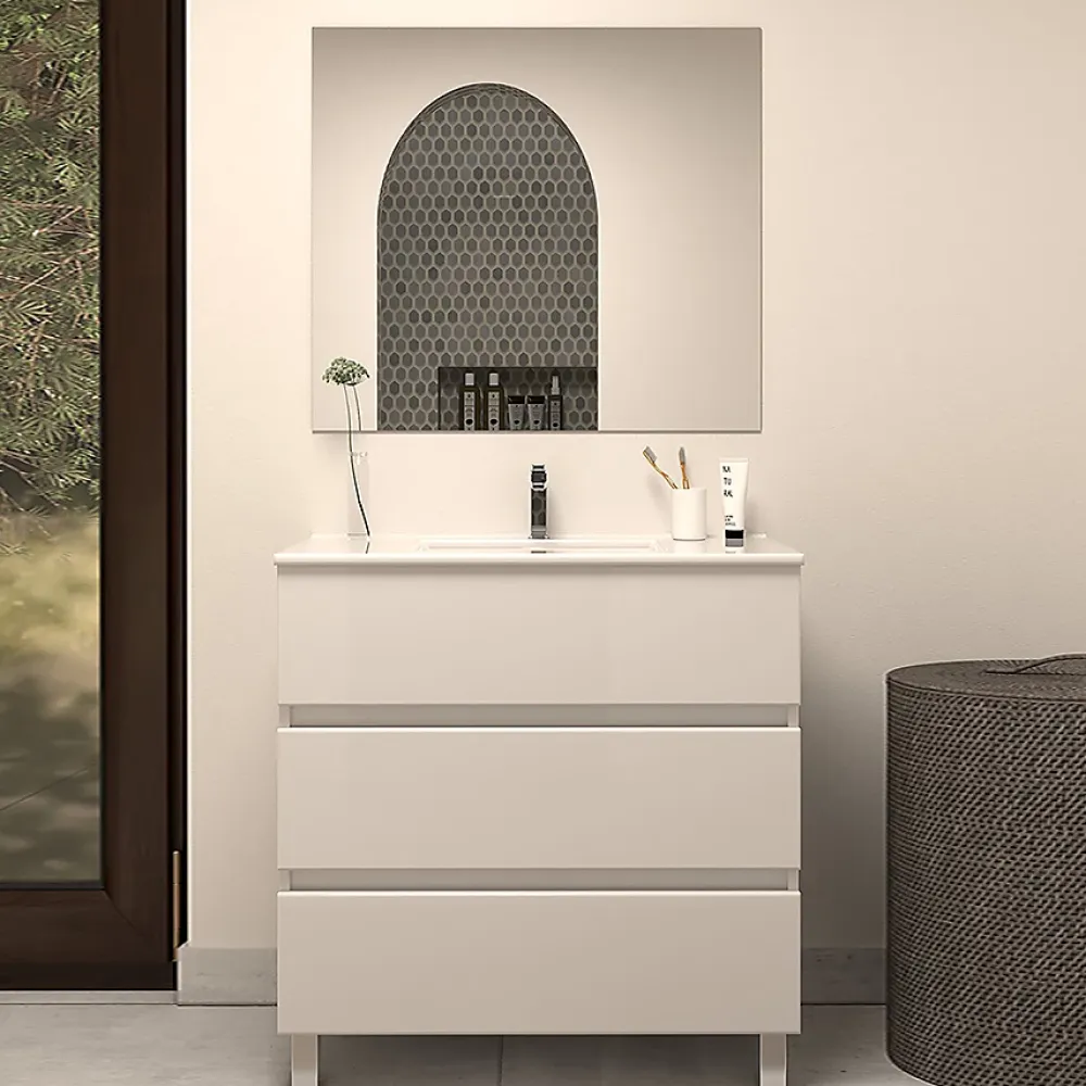 Ensemble Meuble De Salle De Bains|Cosyneo Meuble de salle de bain 60cm simple vasque - 3 tiroirs - blanc - MAYOR
