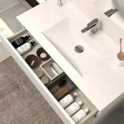 Ensemble Meuble De Salle De Bains|Cosyneo Meuble de salle de bain 60cm simple vasque - 3 tiroirs - blanc - MAYOR