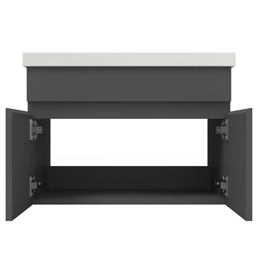 AICA Sanitaire Meuble de salle de bain 60cm à double porte, suspendu, Anthracite