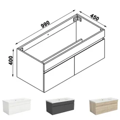 AICA Sanitaire Meuble de salle de bain 100cm à double porte, suspendu, Chêne