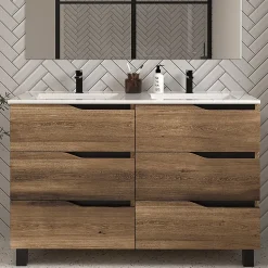 Cosyneo Meuble de salle de bain 120cm double vasque - 6 tiroirs - tabaco (bois foncé) - MATA