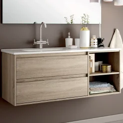 Meuble Vasque|Cosyneo Meuble de salle de bain 120cm vasque déportée - 2 tiroirs et 2 niches - sans miroir - OLYMPE - cambrian (chêne)
