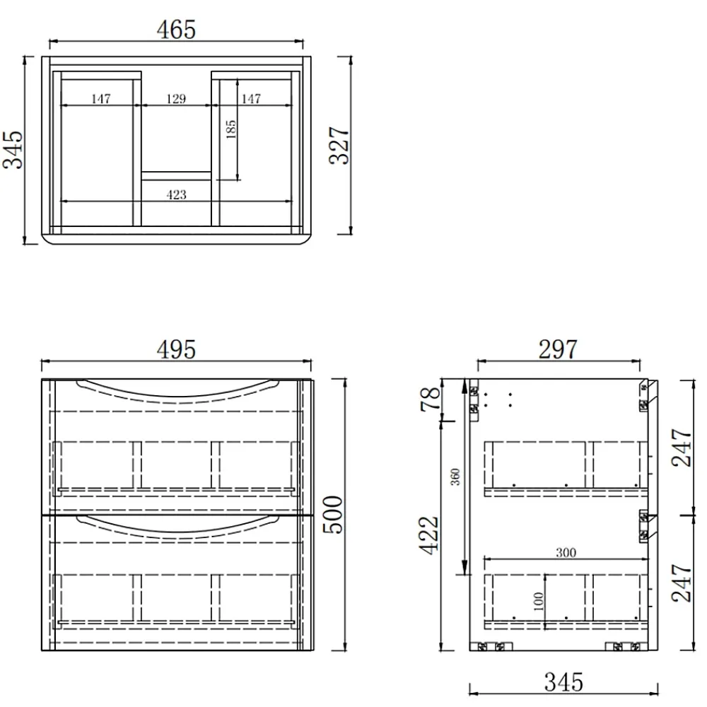 AICA Sanitaire Meuble de salle de bain 50cm avec 2 tiroirs, suspendu Blanc + Chêne