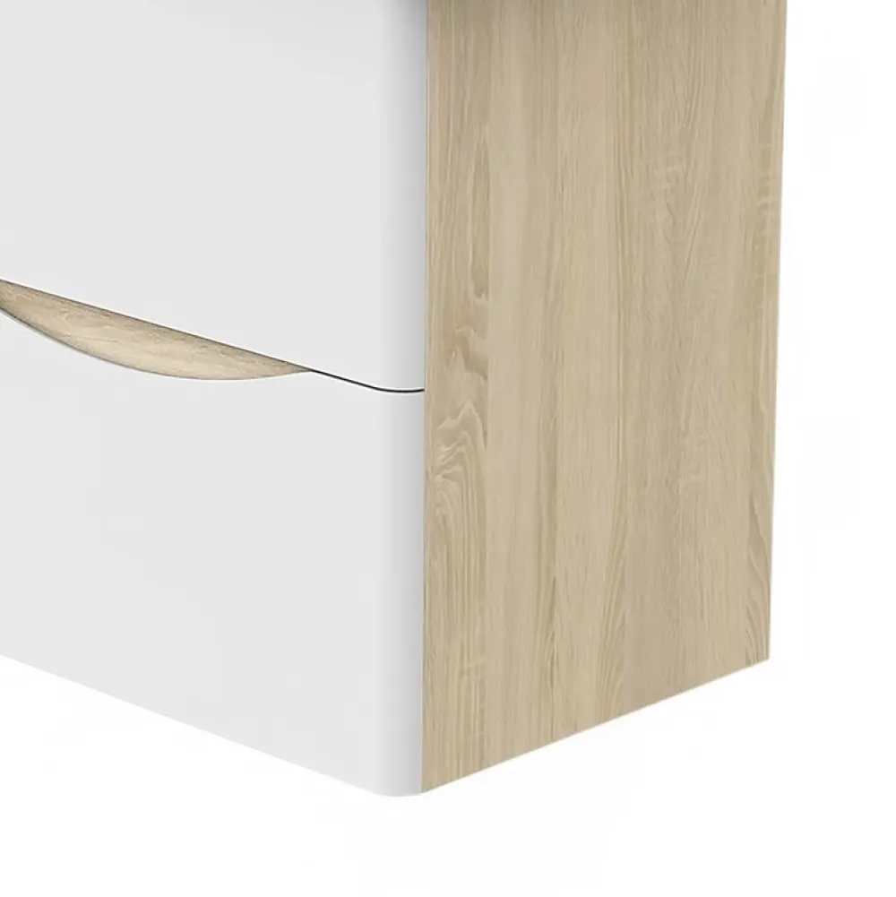 AICA Sanitaire Meuble de salle de bain 50cm avec 2 tiroirs, suspendu Blanc + Chêne