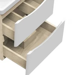 AICA Sanitaire Meuble de salle de bain 50cm avec 2 tiroirs, suspendu Blanc + Chêne