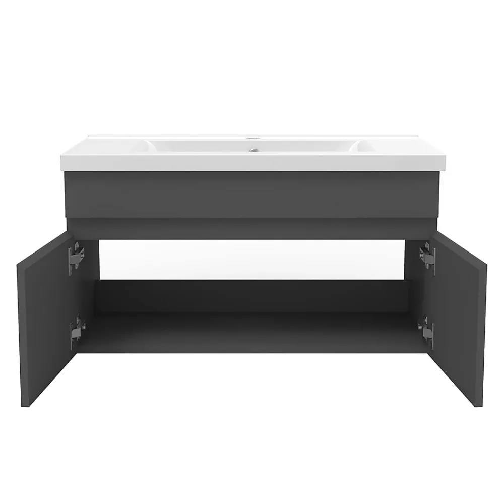AICA Sanitaire Meuble de salle de bain 80cm à double porte, suspendu, Anthracite