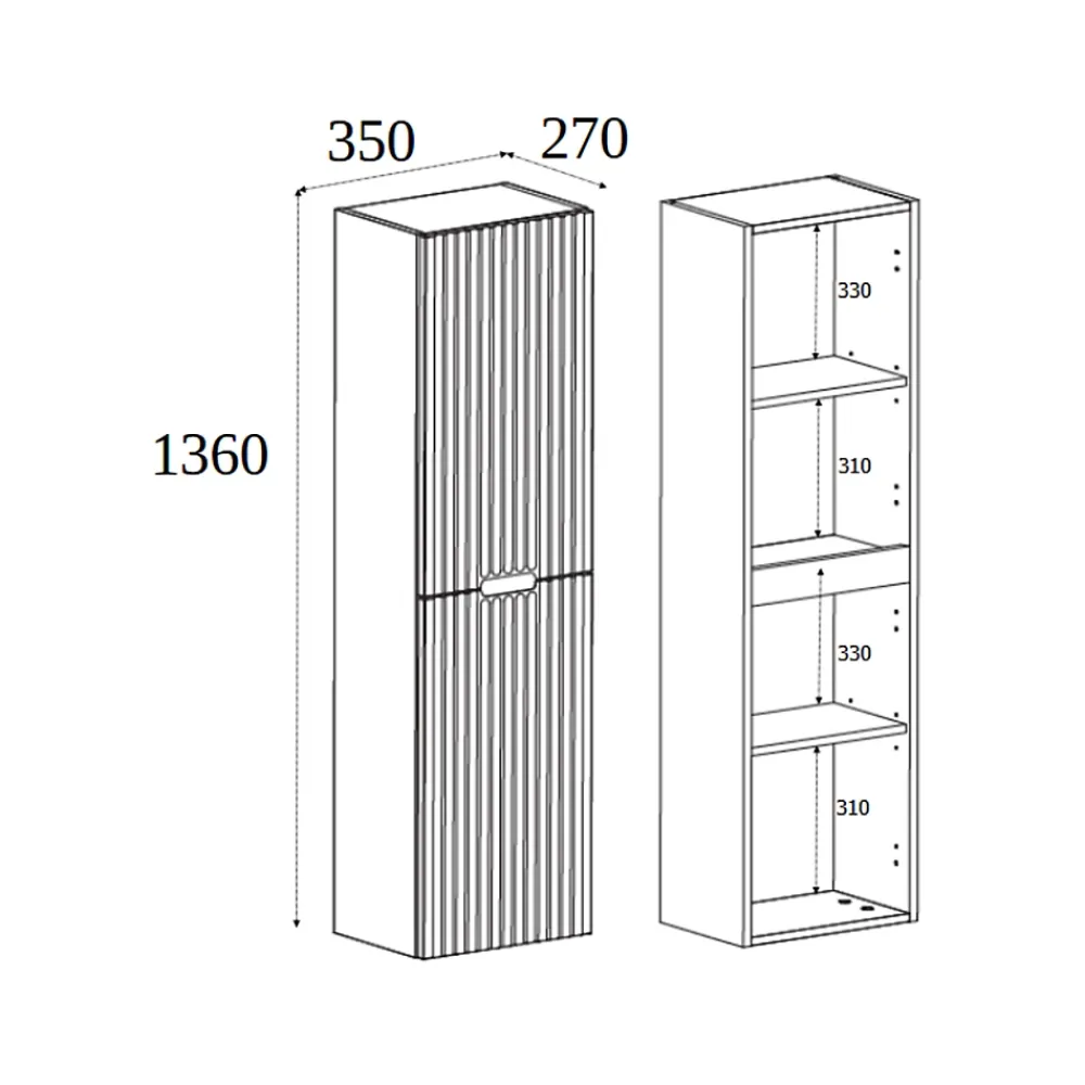 3xE Living Meuble de salle de bain, chêne Craft, 35 x 136 x 27 cm