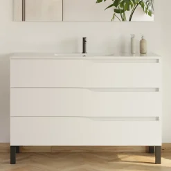 Ensemble Meuble De Salle De Bains|Cosyneo Meuble de salle de bain 120cm simple vasque - sans miroir - 3 tiroirs - blanc - MATA