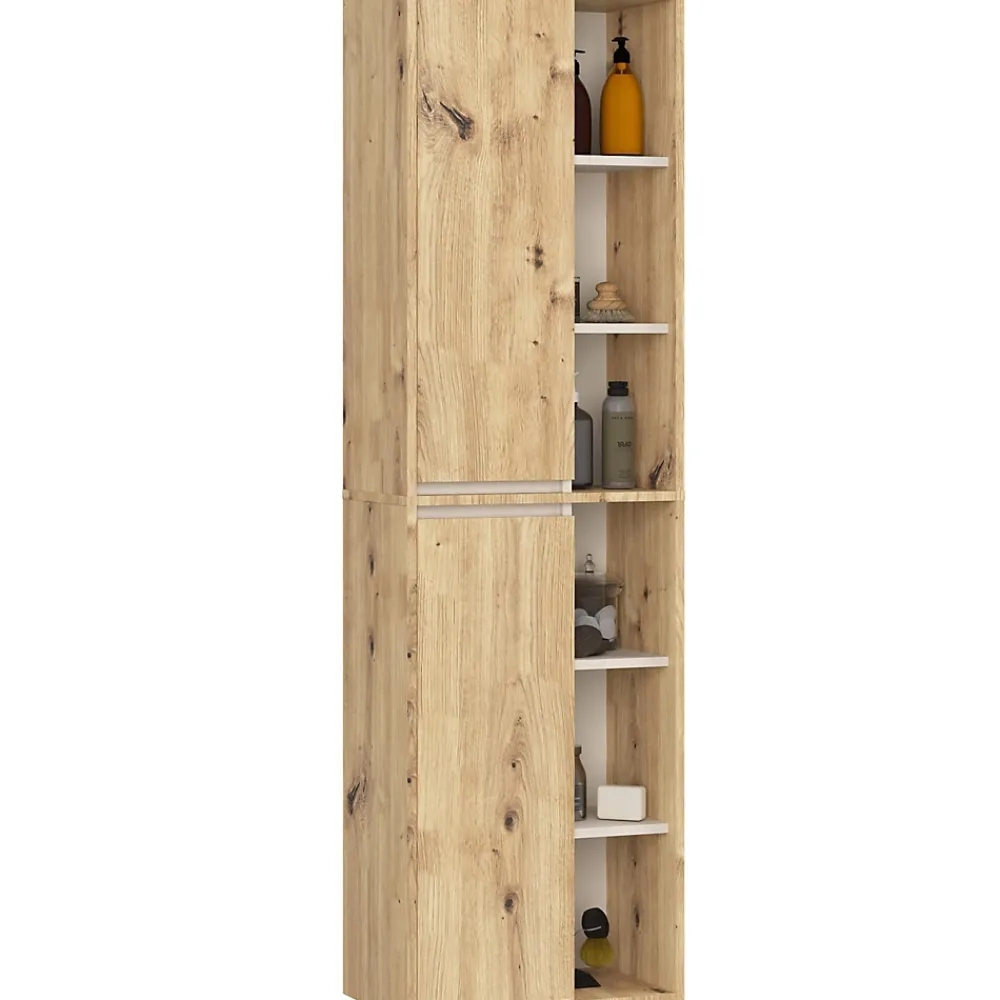Armoire De Salle De Bains|3xE Living Meuble de salle de bain, chêne artisanal/cachemire, 50 x 170 x 30 cm