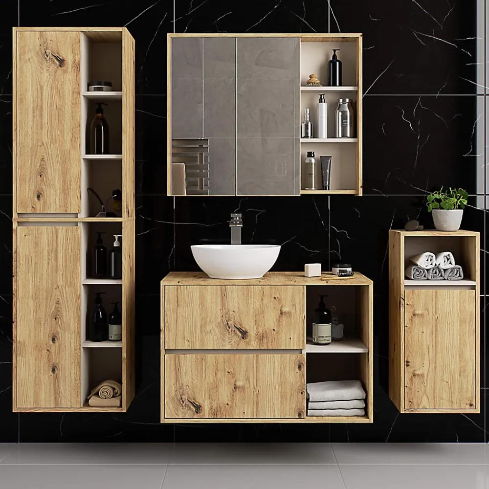 Armoire De Salle De Bains|3xE Living Meuble de salle de bain, chêne artisanal/cachemire, 50 x 170 x 30 cm
