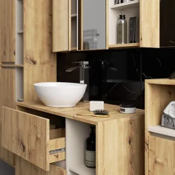 Armoire De Salle De Bains|3xE Living Meuble de salle de bain, chêne artisanal/cachemire, 50 x 170 x 30 cm