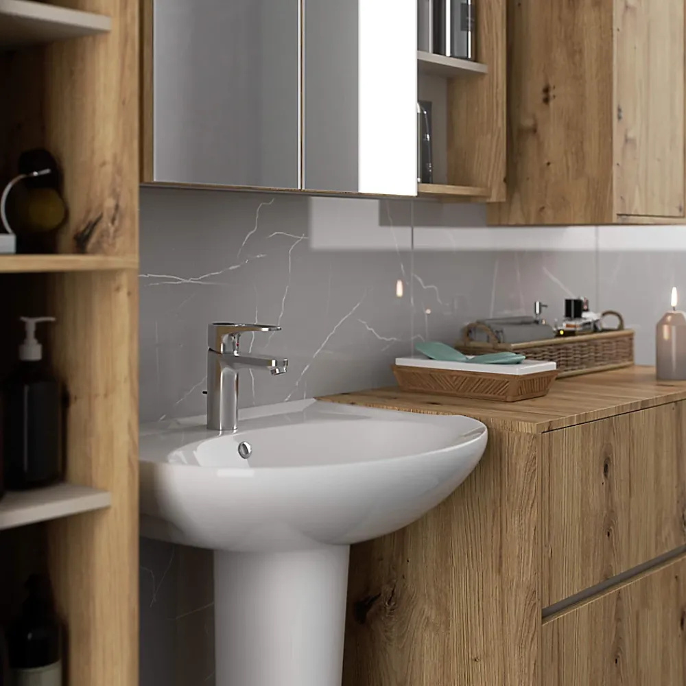 Armoire De Salle De Bains|3xE Living Meuble de salle de bain, chêne artisanal/cachemire, 50 x 170 x 30 cm
