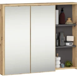 Armoire De Toilette|3xE Living Meuble de salle de bain, chêne artisanal/gris graphite, 90 x 75 x 15 cm