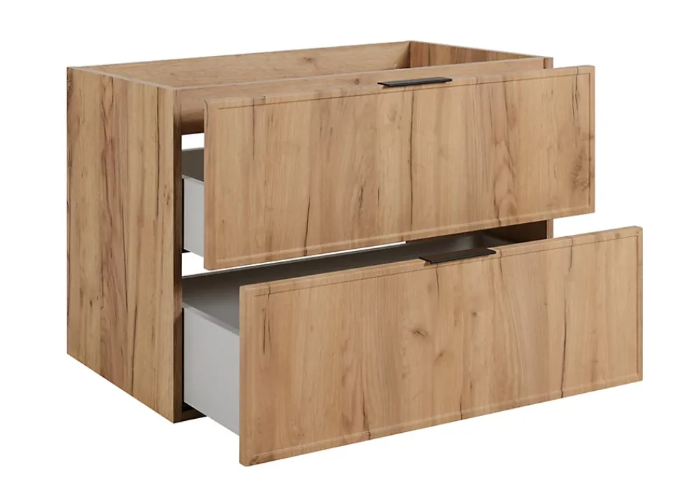 3xE Living Meuble de salle de bain, Chêne Craft, poignée noire, 46 x 80 x 57 cm