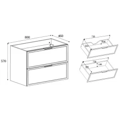 3xE Living Meuble de salle de bain, Chêne Craft, poignée noire, 46 x 80 x 57 cm