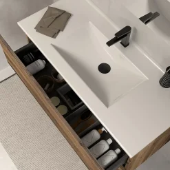 Ensemble Meuble De Salle De Bains|Cosyneo Meuble de salle de bain 120cm simple vasque - sans miroir - 2 tiroirs - tabaco (bois foncé) - LUNA