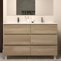 Cosyneo Meuble de salle de bain 120cm double vasque - sans miroir - 6 tiroirs - nebraska (bois clair) - MAYOR