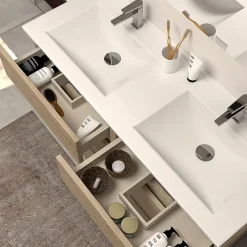 Cosyneo Meuble de salle de bain 120cm double vasque - sans miroir - 6 tiroirs - nebraska (bois clair) - MAYOR