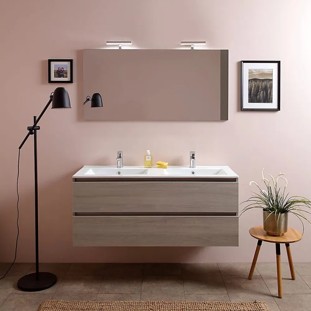 Kiamami Valentina Meuble De Salle De Bain 120Cm Lion Elm Avec Double Vasque Et Miroir 120X60 Berlin