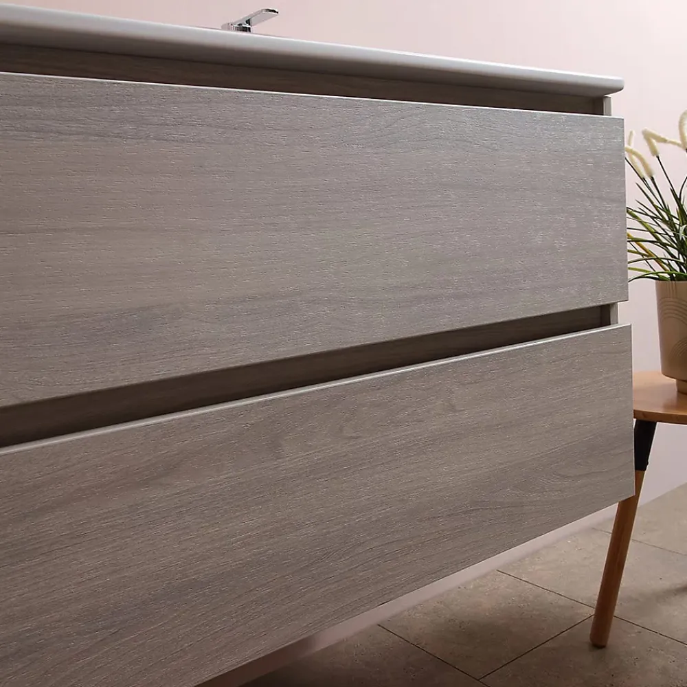 Kiamami Valentina Meuble De Salle De Bain 120Cm Lion Elm Avec Double Vasque Et Miroir 120X60 Berlin