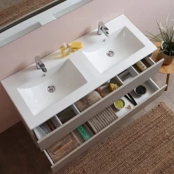 Kiamami Valentina Meuble De Salle De Bain 120Cm Lion Elm Avec Double Vasque Et Miroir 120X60 Berlin