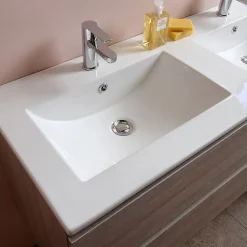 Kiamami Valentina Meuble De Salle De Bain 120Cm Lion Elm Avec Double Vasque Et Miroir 120X60 Berlin