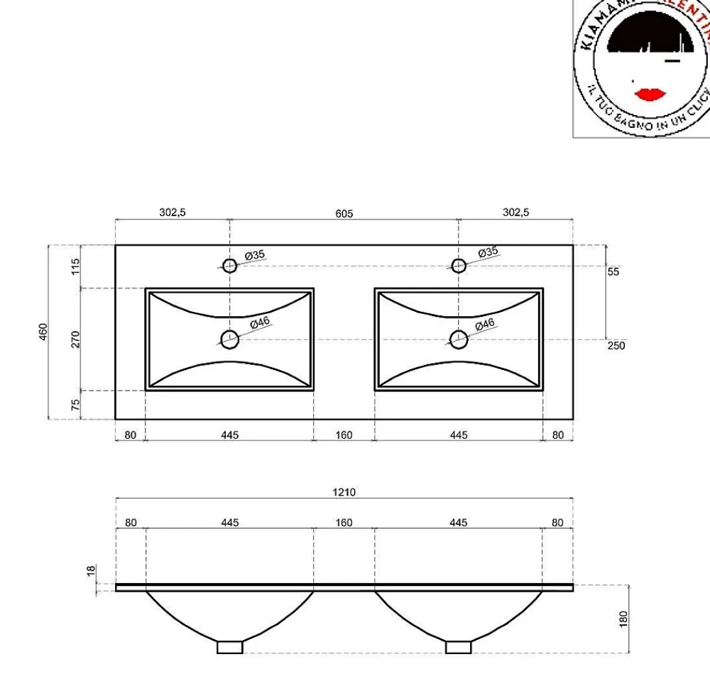 Kiamami Valentina Meuble De Salle De Bain 120Cm Lion Elm Avec Double Vasque Et Miroir 120X60 Berlin