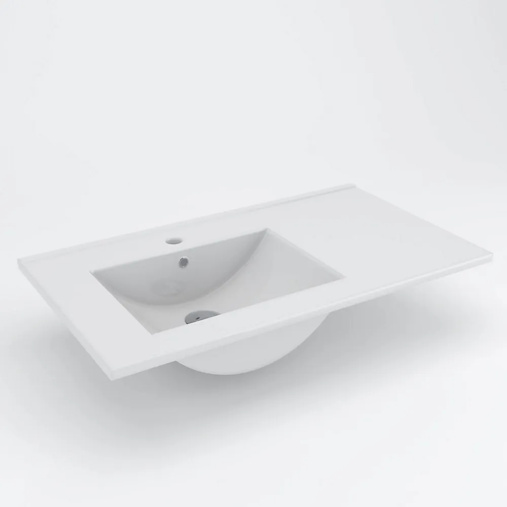 Ensemble Meuble De Salle De Bains|Cosyneo Meuble de salle de bain 120cm vasque déportée - 2 tiroirs et 2 niches - OLYMPE - cambrian (chêne)
