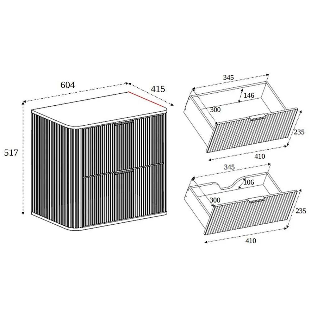 3xE Living Meuble de salle de bain, Chêne Craft, poignée noire, 41,5 x 60 x 51,7 cm