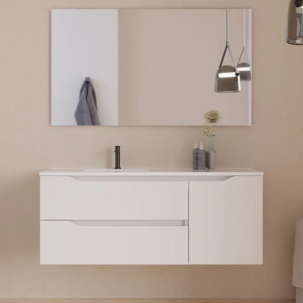 Meuble Vasque|Cosyneo Meuble de salle de bain 120cm avec vasque à gauche - sans miroir - 2 tiroirs et 1 placard - blanc - ZARZA
