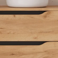Cosyneo Meuble de salle de bain 100cm avec plateau, vasque à poser à droite Ares et miroir - 2 tiroirs et 1 placard - roble - ZARZA