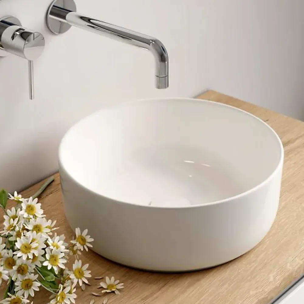 Cosyneo Meuble de salle de bain 100cm avec plateau, vasque à poser à droite Ares et miroir - 2 tiroirs et 1 placard - roble - ZARZA