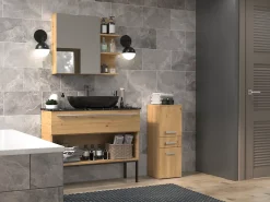 Armoire De Salle De Bains|3xE Living Meuble de salle de bain, chêne artisan, 85 x 30 x 30 cm