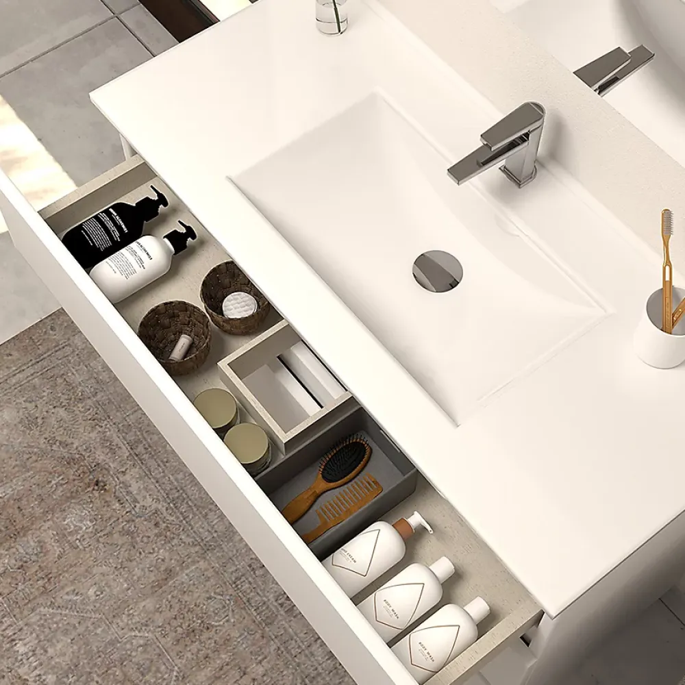 Cosyneo Meuble de salle de bain 80cm simple vasque - sans miroir - 3 tiroirs - blanc - MAYOR
