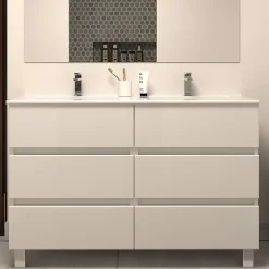 Cosyneo Meuble de salle de bain 120cm double vasque - sans miroir - 6 tiroirs - blanc - MAYOR
