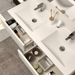 Cosyneo Meuble de salle de bain 120cm double vasque - sans miroir - 6 tiroirs - blanc - MAYOR