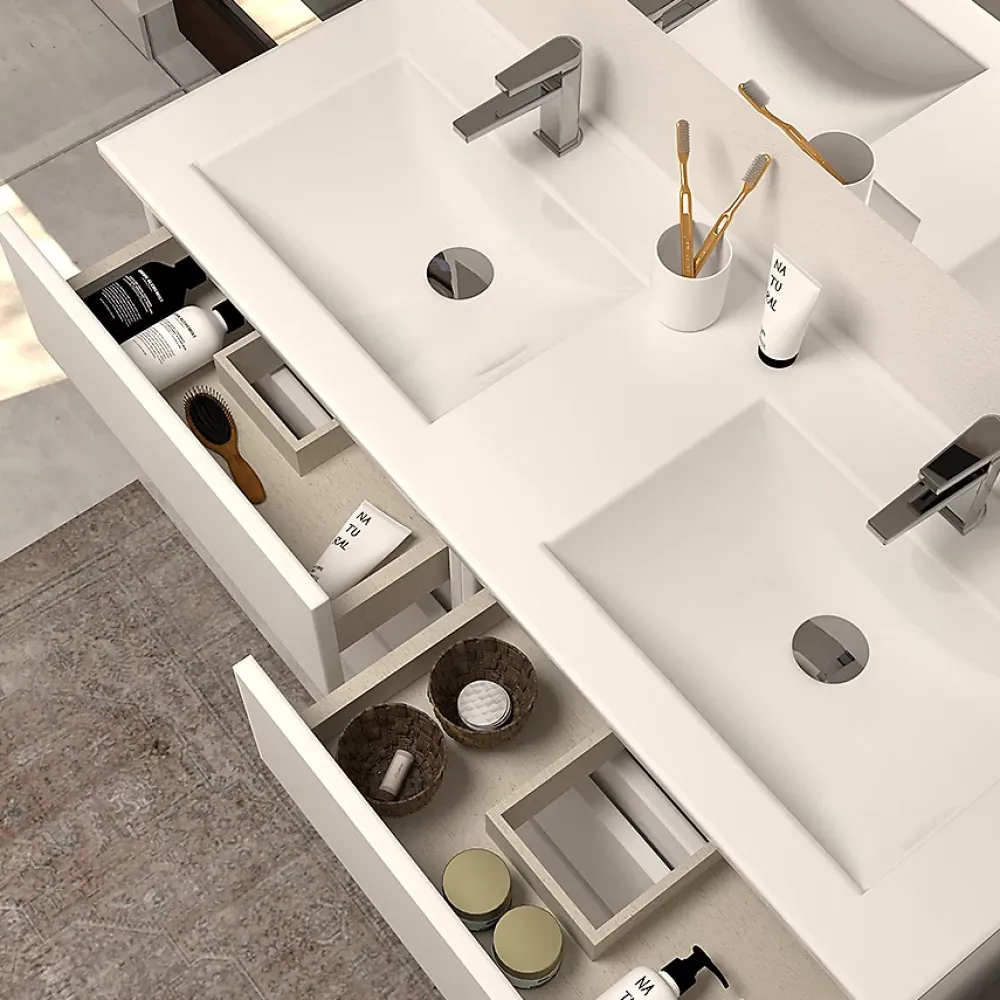 Cosyneo Meuble de salle de bain 120cm double vasque - sans miroir - 6 tiroirs - blanc - MAYOR