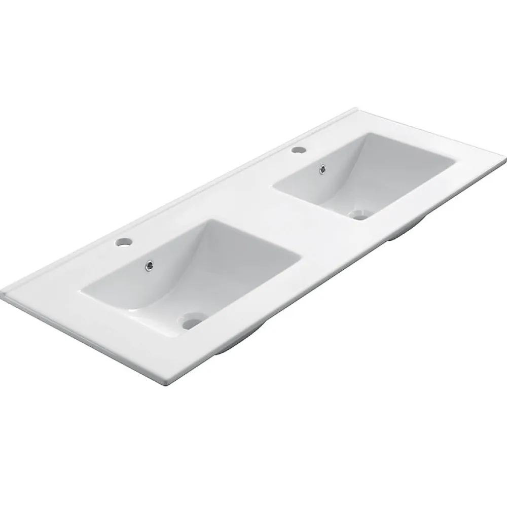 Cosyneo Meuble de salle de bain 120cm double vasque - sans miroir - 6 tiroirs - blanc - MAYOR