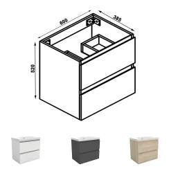 Meuble Sous-Vasque|AICA Sanitaire Meuble de salle de bain chêne 60cm, suspendu avec 2 tiroirs