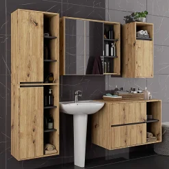 3xE Living Meuble de salle de bain, chêne artisanal/gris graphite, 50 x 170 x 30 cm