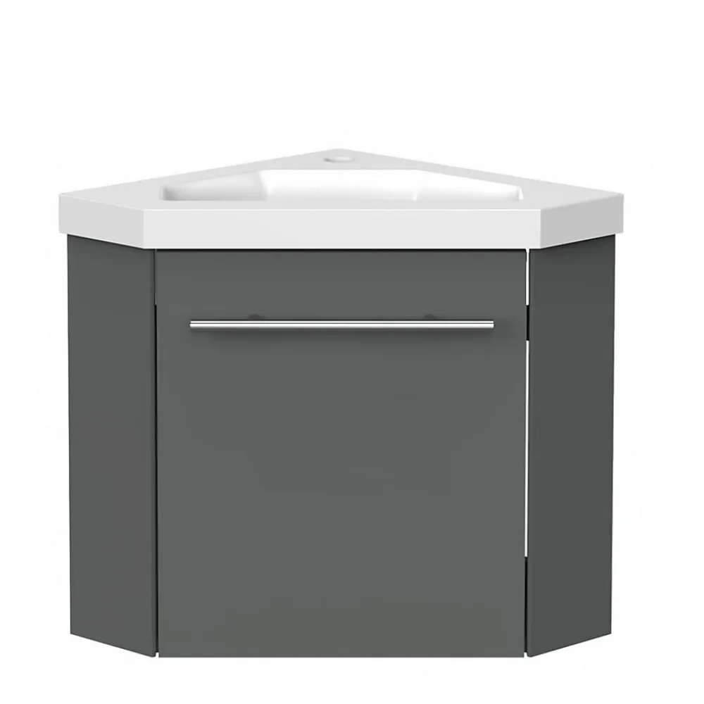 AICA Sanitaire Meuble de Salle de Bain d'Angle Gain de Place, Lave Main, anthracite, 40x40 cm